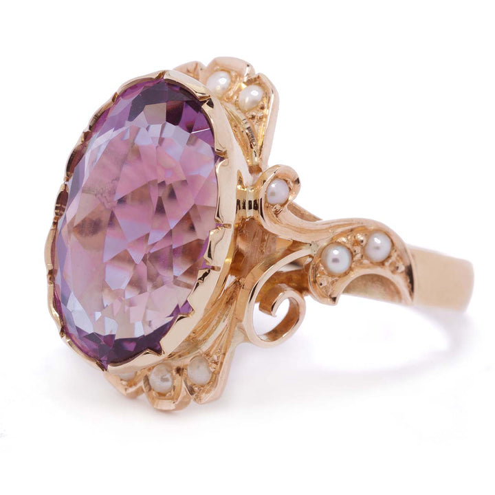 Amethyst-Ring mit Perlen