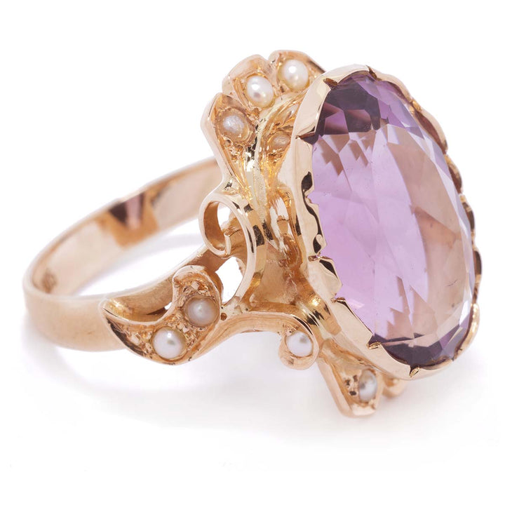 Amethyst-Ring mit Perlen