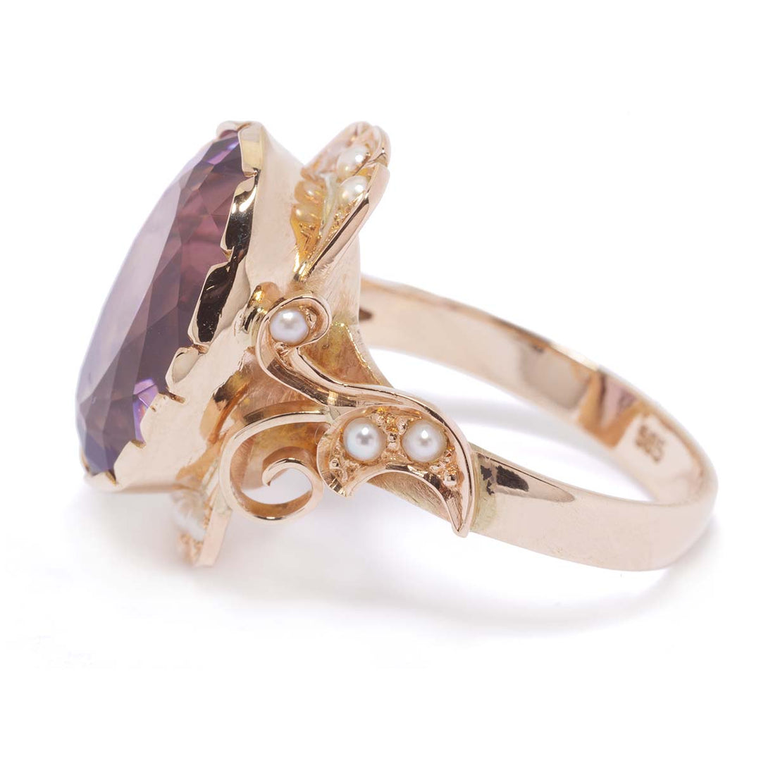 Amethyst-Ring mit Perlen