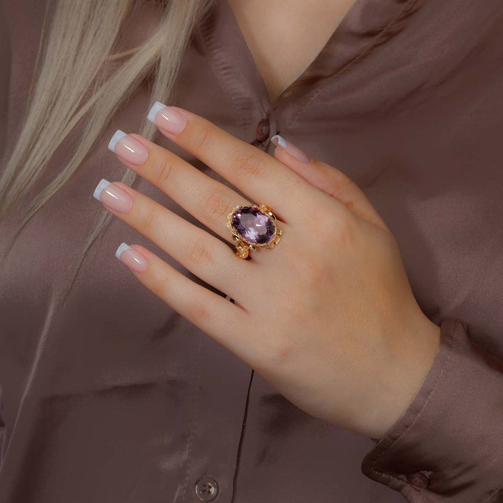 Amethyst-Ring mit Perlen